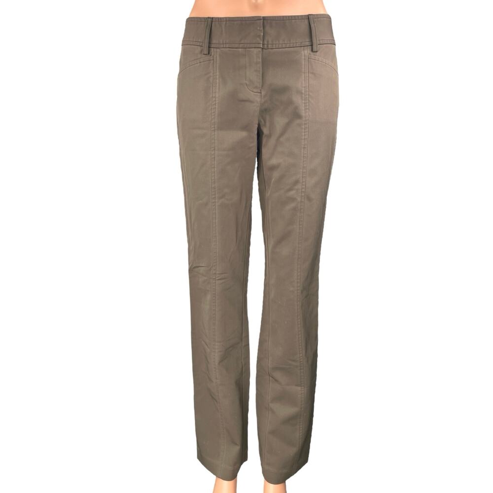 Express Women's Brown Tan Straight Leg Mid Rise Stretch Trousers Pants Size 3/4